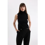 Defacto Women's Black Regular Fit Turtleneck Sleeveless Basic Plain Knit Sweater