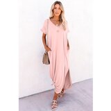 Fenzy Maksi Haljina Širokog Kroja S "V" Izrezom, Kratkim Rukavima S Volanima I Prorezima Mandelina, Ružičasta Fenzy Maksi Haljina Širokog Kroja S "V" Izrezom, Kratkim Rukavima S Volanima I Prorezima Mandelina, Ružičasta Slike