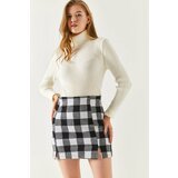 armonika Women's Checker Pattern Stitched Slit Mini Skirt Cene