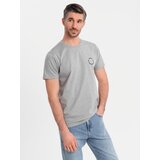 Ombre Men's printed cotton T-shirt with round neckline - light grey | Shoptok.si