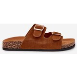 Boto Women's Slippers With Golden Buckles And Stitching Camel Lunera | shoptok.hr