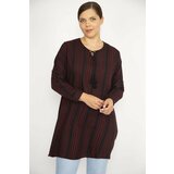 Şans Women's Plus Size Burgundy V-Neck Tunic with Adjustable Sleeve Length Cene