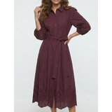Sinsay Pamučna midi haljina s ażurowim uzorkom i remenom | shoptok.hr