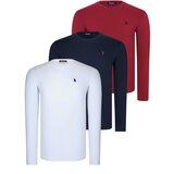 Dewberry TRIPLE SET T8588 ROUND NECK MEN'S SWEATSHIRT-WHITE-NAVY-BURGUNDY | Shoptok.si