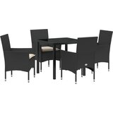 vidaXL 5-dijelni vrtni set s jastučićima crni poly ratan, Crni vrtni stol 80x80x73 cm od kaljenog stakla | shoptok.hr
