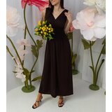 Gemre Petrona Brown Ruched Maxi Dress | Shoptok.si