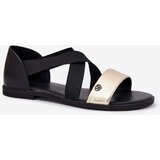 EVENTO Women's Flat Sandals With Elastic Straps Black-Gold Marinea | shoptok.hr