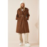 Happiness İstanbul Trench Coat - Brown - Double-breasted Cene