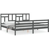 The Living Store Posteljni okvir z vzglavjem siv 200x200 cm trden les - Posteljni Okvir, (21525267) | Shoptok.si