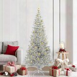 vidaXL Božično drevo med 300 LED z stojalom srebrna 210 cm PET | Shoptok.si