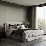 MID.YOU OBLAZINJENA POSTELJA 140 cm x 200 cm , les, tekstil, leseni material svetlo siva | Shoptok.si