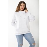 Şans Women's Plus Size Gray Inner Raising Three Thread Hooded Printed Back Sweatshirt Cene