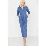 Trendyol Navy Blue Belted Shirt Collar Jumpsuit | Shoptok.si