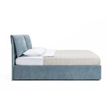 Bonami Selection Modra oblazinjena zakonska postelja z odlagalnim prostorom z ležiščem/roštom 160x200 cm Thessa Pillow - | Shoptok.si