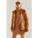 Bianco Lucci Women's Pile Collar Buckled Intermediate Suede Coat Cene