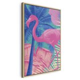  Slika - Pink Flamingo - Abstract Flamingo Against Palms and Ice Cubes 80x120 U prirodnom drvenom okviru | shoptok.hr