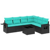 vidaXL Vrtni set od 7 dijelova s jastucima crni poliratan - Crna i plava Sa stolom 1 | shoptok.hr