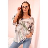 Kesi Włoski Women's cotton blouse with leaves with roll-up sleeves beige Cijene