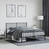 Maison Chic Kovinski Posteljni okvir - Dvoposteljna postelja - Zakonska postelja z vzglavjem in vznožjem črn 135x190 cm, (21696308) | Shoptok.si