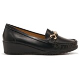 Shelvt Black women's wedge loafers with gold decoration | Shoptok.si