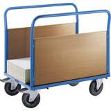 eurokraft pro ploski voziček z lesenimi stenami, z 2 visokima vzdolžnima stenama, dxš 1250 x 800 mm, kolesa iz polne gume | Shoptok.si