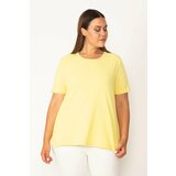 Şans Women's Plus Size Yellow Cotton Fabric Crew Neck Short Sleeve Blouse Cene