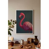 Wallxpert uramljena slika 115228, ružičasti flamingo na tamnozelenoj pozadini, 30 x 40 cm, beli ram Cene