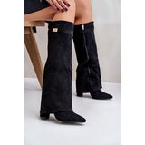 Boto Eco Suede Boots Heel Block Zip Insulated Folded Shaft Beige Evyra | Shoptok.si