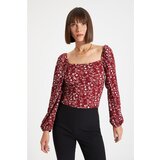 Trendyol Red Floral Square Neck Knitted Blouse Cene
