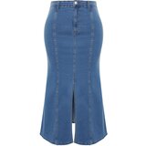 Trendyol Curve Blue Slit Detailed Midi Denim Skirt Cene