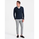Ombre Men's sweater with a "v-neck" neckline with a shirt collar - navy blue | shoptok.hr