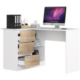 AKORD KOTNI PISALNA MIZA B16 124 cm LEVA 3 Predali BELE / SONOMA, (21702467) | Shoptok.si