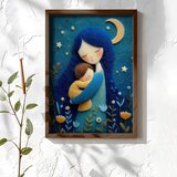 Wallxpert uramljena MDF slika NAL035-46, majka grli dete pod mesecom, stil vunene aplikacije, 35,5 x 47 cm | Eponuda.com