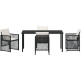vidaXL set za objedovanje u vrtu od 5 dijelova s jastučićima Crni poli ratan, vrtni stol Crni 160x80x73 cm Staklo otporno na udarce | shoptok.hr