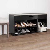  Klupa za cipele s jastukom sjajna crna 104 x 30 x 49 cm drvena | shoptok.hr