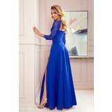 Numoco 309-2 AMBER elegant lace long dress with a neckline - Royal blue | Shoptok.si