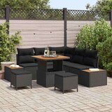vidaXL 8-delni vrtnarski set s blazinami iz črnega poly ratana Akacija | Shoptok.si