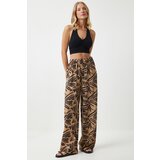  Women's Dark Beige Patterned Flowing Viscose Palazzo Trousers Cene