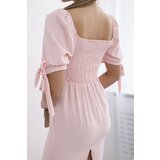 Kesi Włoski Women's dress gathered at the back with tie-up sleeves - light pink | Eponuda.ba