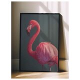 Wallxpert uramljena slika 115228, ružičasti flamingo na tamnozelenoj pozadini, 30 x 40 cm, crni ram Cene
