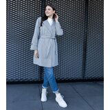 Gemre Elegant Gray Oversized Belted Coat Bahera | Shoptok.si