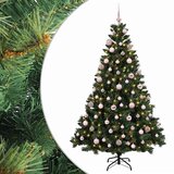  Umjetno božićno drvce s kuglicama 180 cm 300 LED lampica - Zelena 180 cm s LED-ima i ružičastim lopticama | shoptok.hr