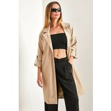 Bianco Lucci Women's Sleeve Fold Belted Trench Coat Cene