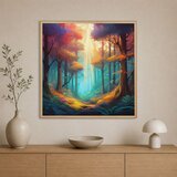 Wallxpert uramljena slika na platnu Cc-K-Ah-1009, šarena bajkovita šuma sa zracima svetlosti, 80 x 80 cm | Eponuda.com