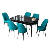 Hanah home set trpezarijski sto i 6 stolica zen black marble turquoise | Eponuda.com