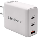 Qoltec 100W GaN Wall Charger | 5-20V | 1.5-5A | 2 x USB-C PD | 1 x USB QC 3.0 | White | shoptok.hr