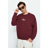 Trendyol Burgundy Men's Oversize/Wide-Cut Animal Print Thick Cotton Sweatshirt. Cene