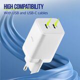 ALLITY zidni polnilec GaN PD QC ATC-01-45WAC 1x USB-C 1x USB-A 45W bela Slike