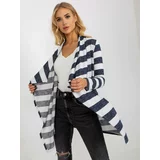 Fashionhunters Navy and white asymmetrical striped cardigan
