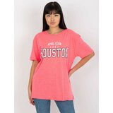 Fashion Hunters Fluo pink loose women's T-shirt with inscription Cene